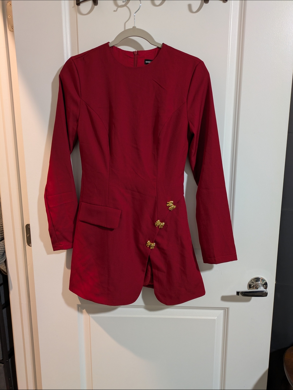 SHEIN Red Blazer with Gold Button Detail